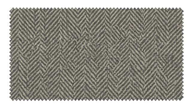 Herringbone pattern fabric swatch with textured weave in neutral grey and beige tones