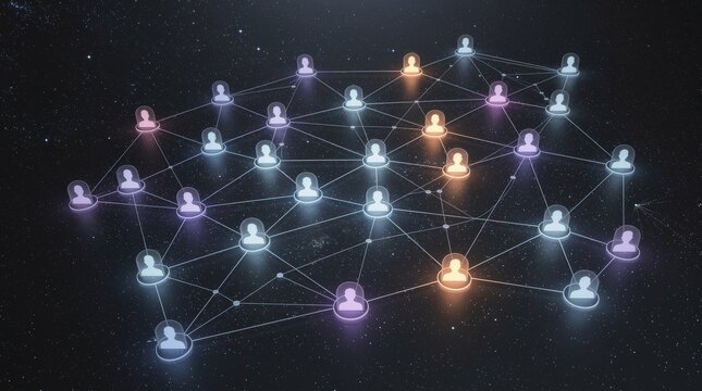 Global Digital Network Connecting People with Glowing Connections