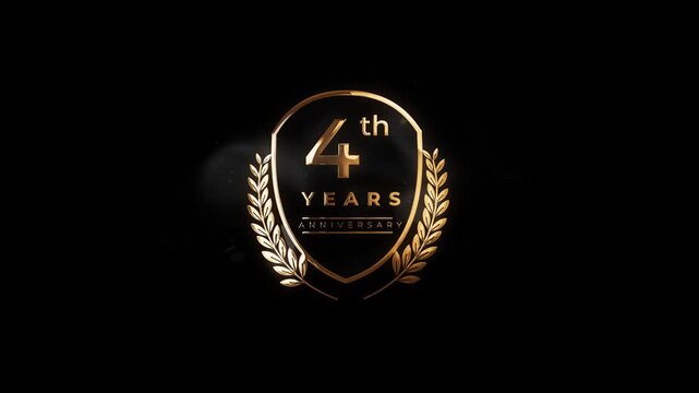 Luxury Golden 4th Year Anniversary Badge Animation with Alpha Channel