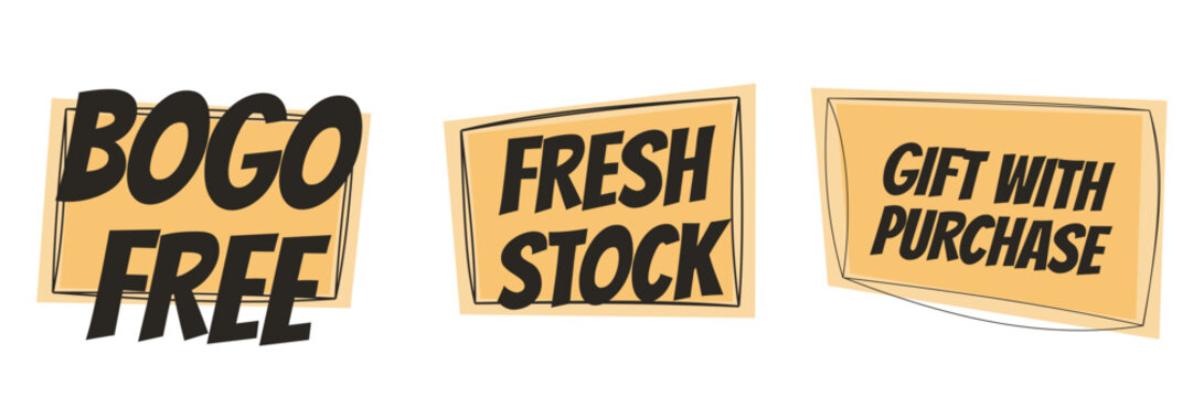 Set of Promotional Retail Badges for BOGO Free Fresh Stock and Gift with Purchase Sales Marketing Campaigns