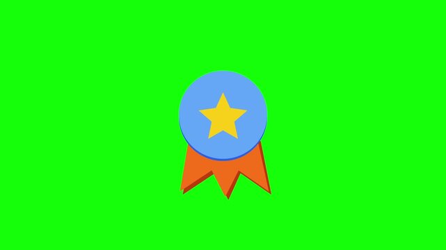 Animated star reward ribbon badge icon on green screen background