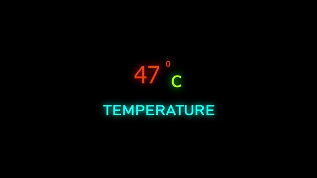 47 Degrees Celsius Temperature Animation. on a black background. and creating a stunning 4k video.