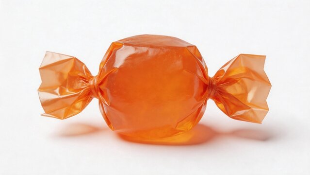 Orange wrapped candy on white background
