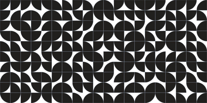 Solid quarter circles pattern in grid. Circles and quarter circles in squares pattern.