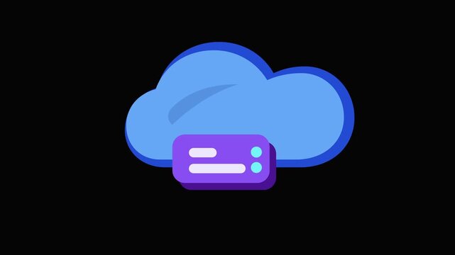 Animated cartoon cloud computing server storage icon isolated on black background