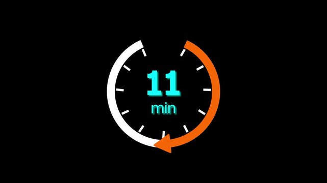 11 Min clock icon animation. 11 minute animation on black background and creating a stunning 4k video.