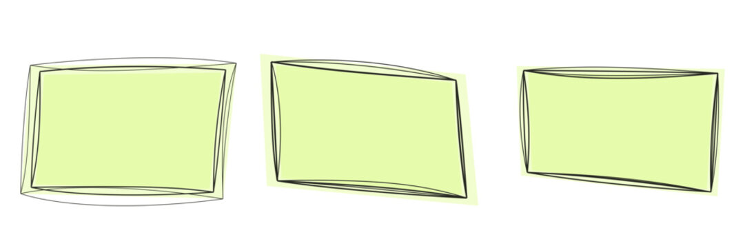 Hand Drawn Sticky Note Icons Set, Doodle Rectangular Speech Bubbles for UI Design and Creative Note Taking Elements