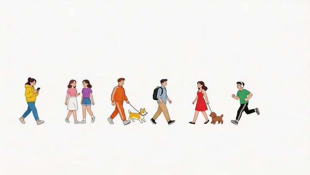 People walking and running with dogs