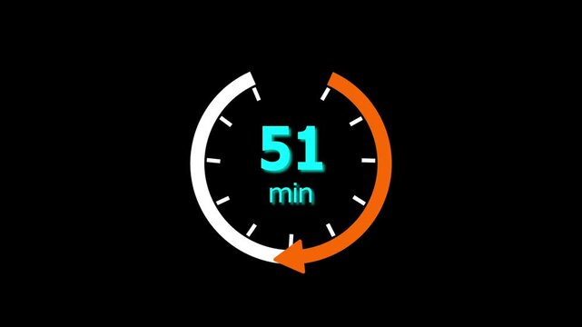 51 Min clock icon animation. 51 minute animation on black background and creating a stunning 4k video.