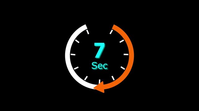 Abstract clock icon animation. arrow Clock 7-Seconds icon Digital and analog clock 7 seconds isolated on black background. and creating a stunning video.4k video