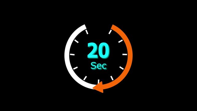 Abstract clock icon animation. arrow Clock 20-Seconds icon Digital and analog clock 20 seconds isolated on black background. and creating a stunning video.4k video