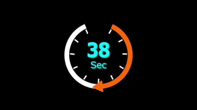 Abstract clock icon animation. arrow Clock 38-Seconds icon Digital and analog clock 38 seconds isolated on black background. and creating a stunning video.4k video