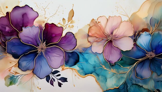 Beautiful Abastract Alcohol Ink Floral Background Made With Generative Ai