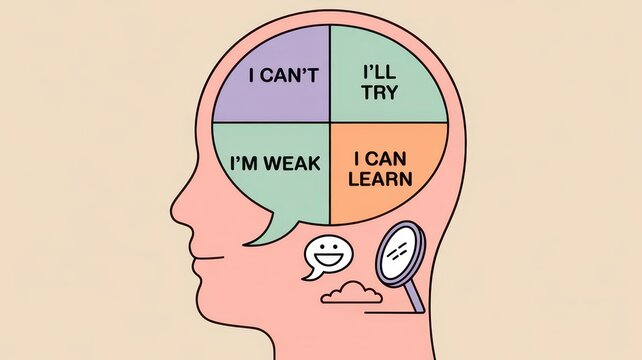 Growth Mindset Concept with Positive and Negative Thoughts Illustration