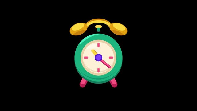 Animated cartoon twin bell table clock on black background