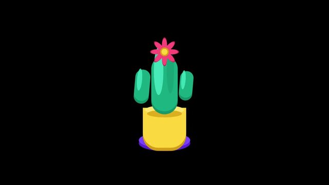 Animated cartoon cactus illustration in yellow pot