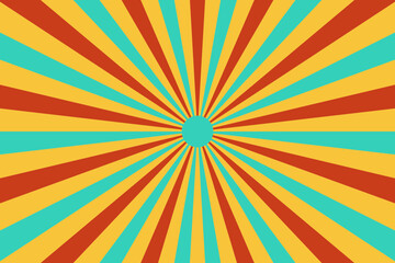 Obraz premium Retro Sunburst Background with Teal Yellow and Red Rays for Vintage Graphic Design Projects and Pop Art Posters