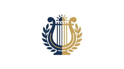 Golden and blue lyre instrument logo. © Muna