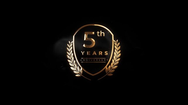 Luxury Golden 5th Year Anniversary Badge Animation with Alpha Channel