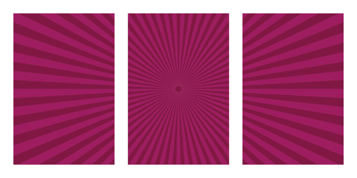 Magenta Sunburst Radial Ray Background Triptych Set for Modern Graphic Design and Abstract Poster Layouts