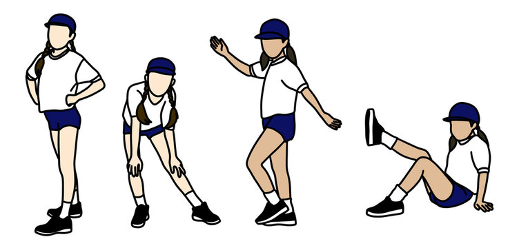 Asian Kids in Gym Uniform Minimalist Faceless Vector Style PNG isolated on transparent background