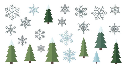 Fototapeta premium Christmas trees and snowflakes winter decoration.