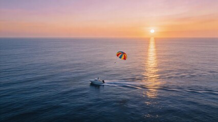 Fototapeta premium Boat with parachute at sunset