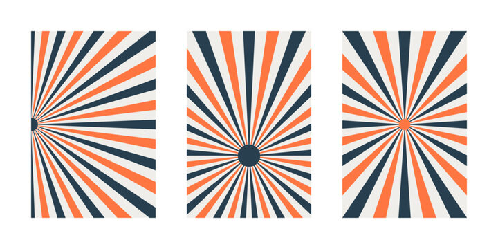 Mid Century Modern Sunburst Wall Art Set Retro Radial Stripe Patterns for Minimalist Interior Decor and Graphic Design