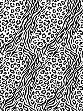 Seamless pattern of black and white leopard and zebra animal prints