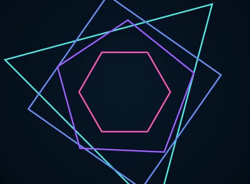 Abstract geometric shapes with neon glow on dark background