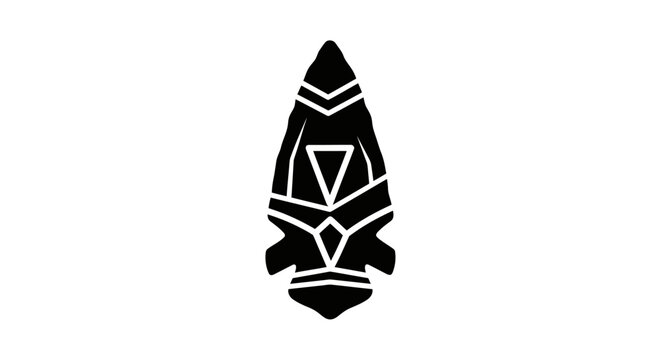 Black tribal arrowhead icon with geometric patterns on white background
