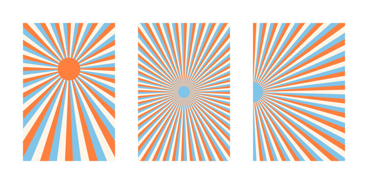 Retro Sunburst Wall Art Set Mid Century Modern Abstract Geometric Backgrounds for Interior Design and Poster Prints