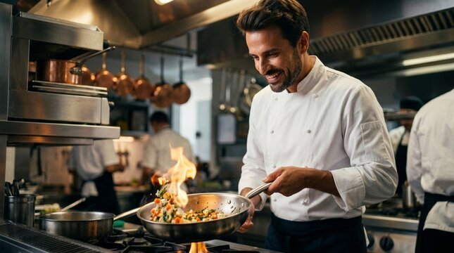 Chef Saut&eacute;eing with Flame Flare up