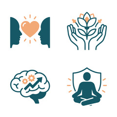 Fototapeta premium Mindfulness meditation and mental health icons.