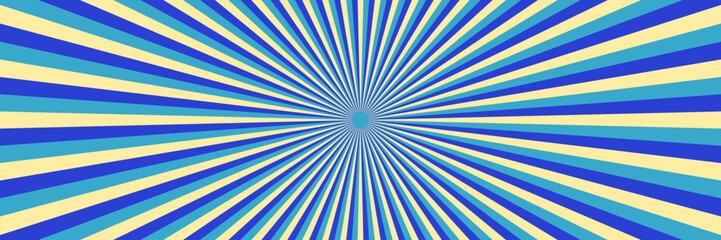 Obraz premium Retro Sunburst Background with Radial Stripes in Blue and Cream for Vintage Graphic Design and Pop Art Projects