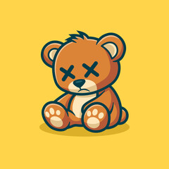 Obraz premium Cute Lonely Teddy Bear Cartoon Vector Art, Illustration and Graphic