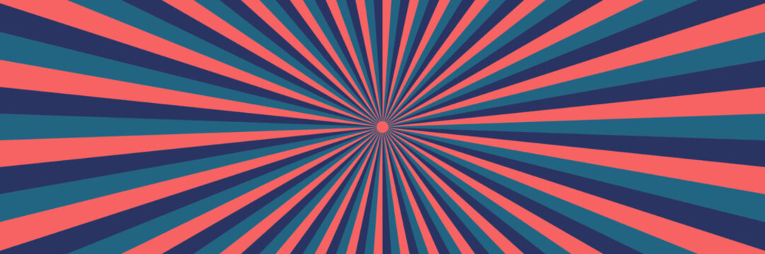 Retro Sunburst Background with Coral and Teal Rays for Comic Book Pop Art Design and Vintage Carnival Poster Layouts