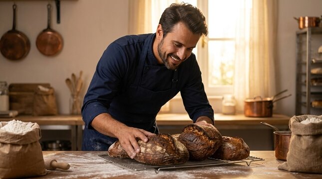 Chef Arranging Fresh Artisanal Breads