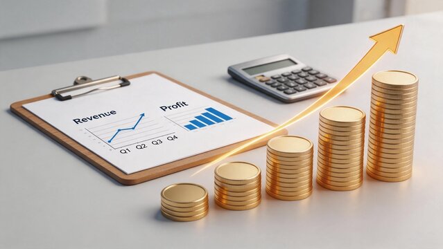 Business growth chart and stacked coins