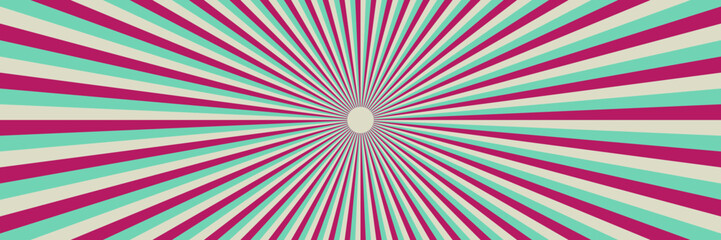 Fototapeta premium Retro Sunburst Background with Teal and Magenta Rays for Vintage Graphic Design Projects and Pop Art Posters