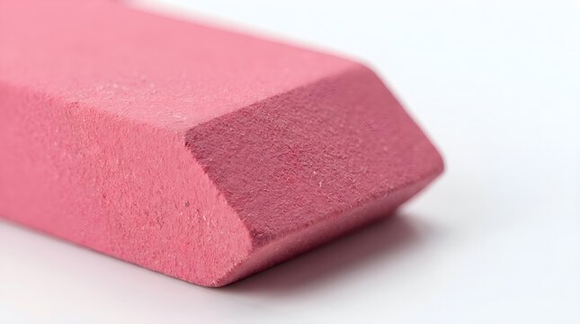 Close-up macro shot of a rectangular pink rubber eraser for erasing graphite pencil marks