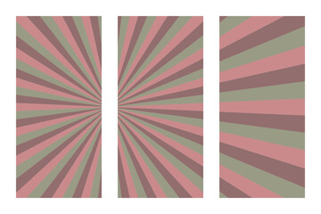 Obraz premium Triptych Sunburst Background with Muted Pink and Sage Green Radial Stripes for Modern Graphic Design Projects