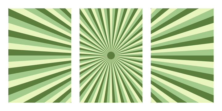 Green Sunburst Radial Pattern Triptych Background for Modern Graphic Design and Abstract Wall Art Decor