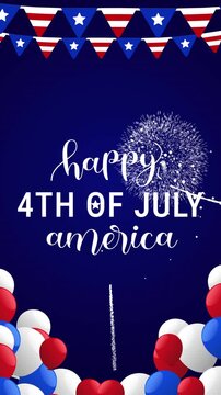 4th of july text with united states flag in a fireworks display for independence day celebrations. Suitable for patriotic themed designs.