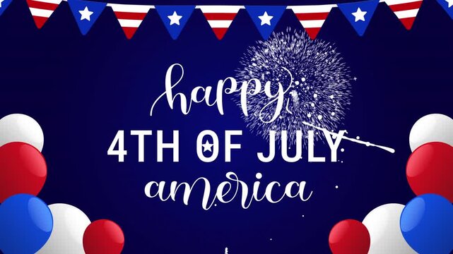 4th of july text with united states flag in a fireworks display for independence day celebrations. Suitable for patrioticthemed designs.