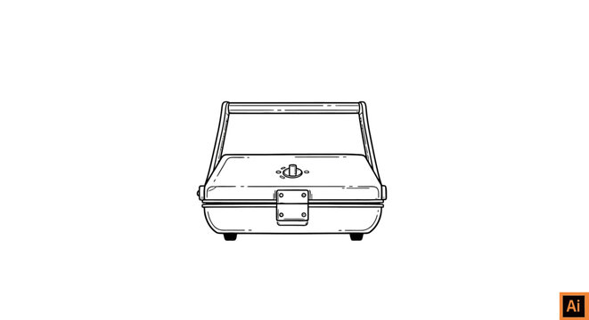 Empty metal toolbox with handle and latch.