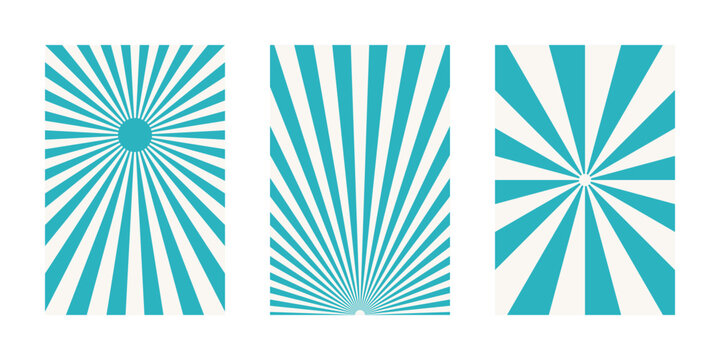 Teal Sunburst Radial Background Set, Retro Comic Book Style Graphic Patterns for Poster Design and Digital Art Projects