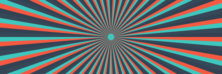 Obraz premium Retro Sunburst Radial Background with Teal and Orange Stripes for Graphic Design and Vintage Poster Layouts