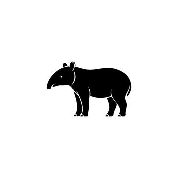 Black and white vector silhouette of a standing tapir in a minimalist style