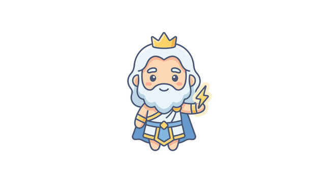 Cute cartoon illustration of Zeus holding a lightning bolt.